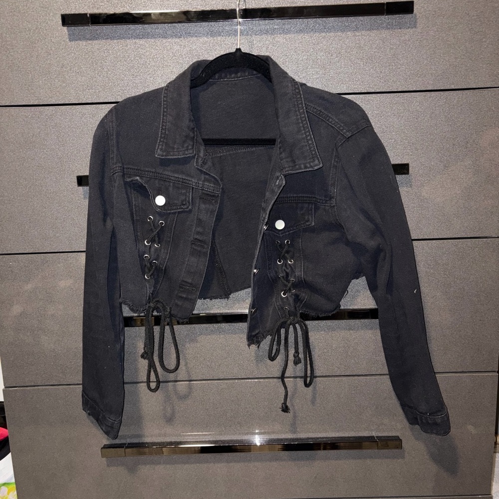Black Lace-Up Denim Jacket